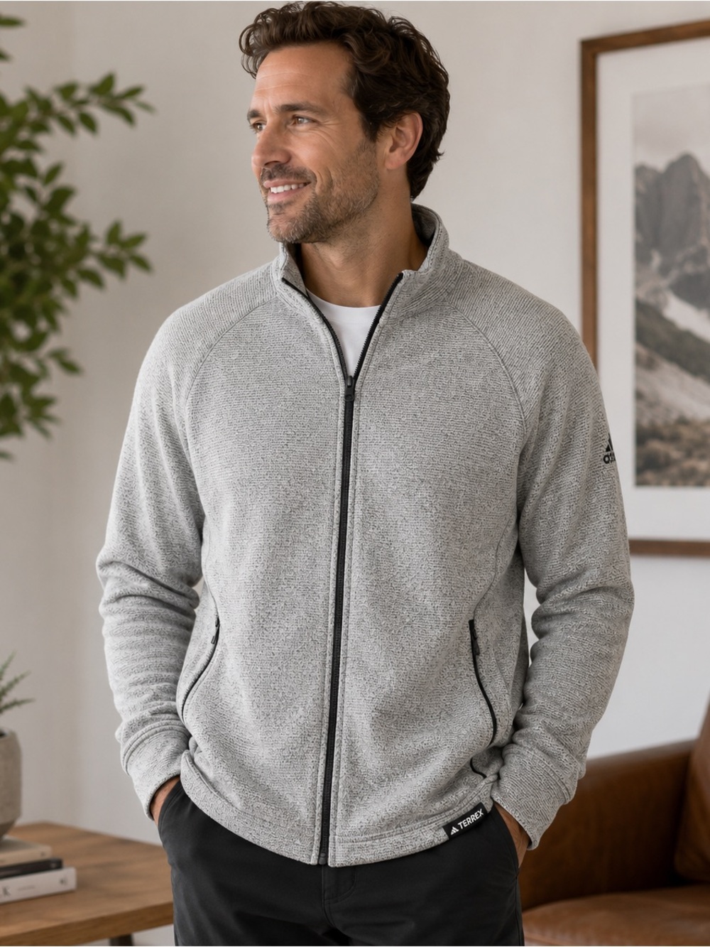 Adidas Terrex ClimaWarm Full Zip Fleece Jacket Men’s Large Gray Outdoor Hiking